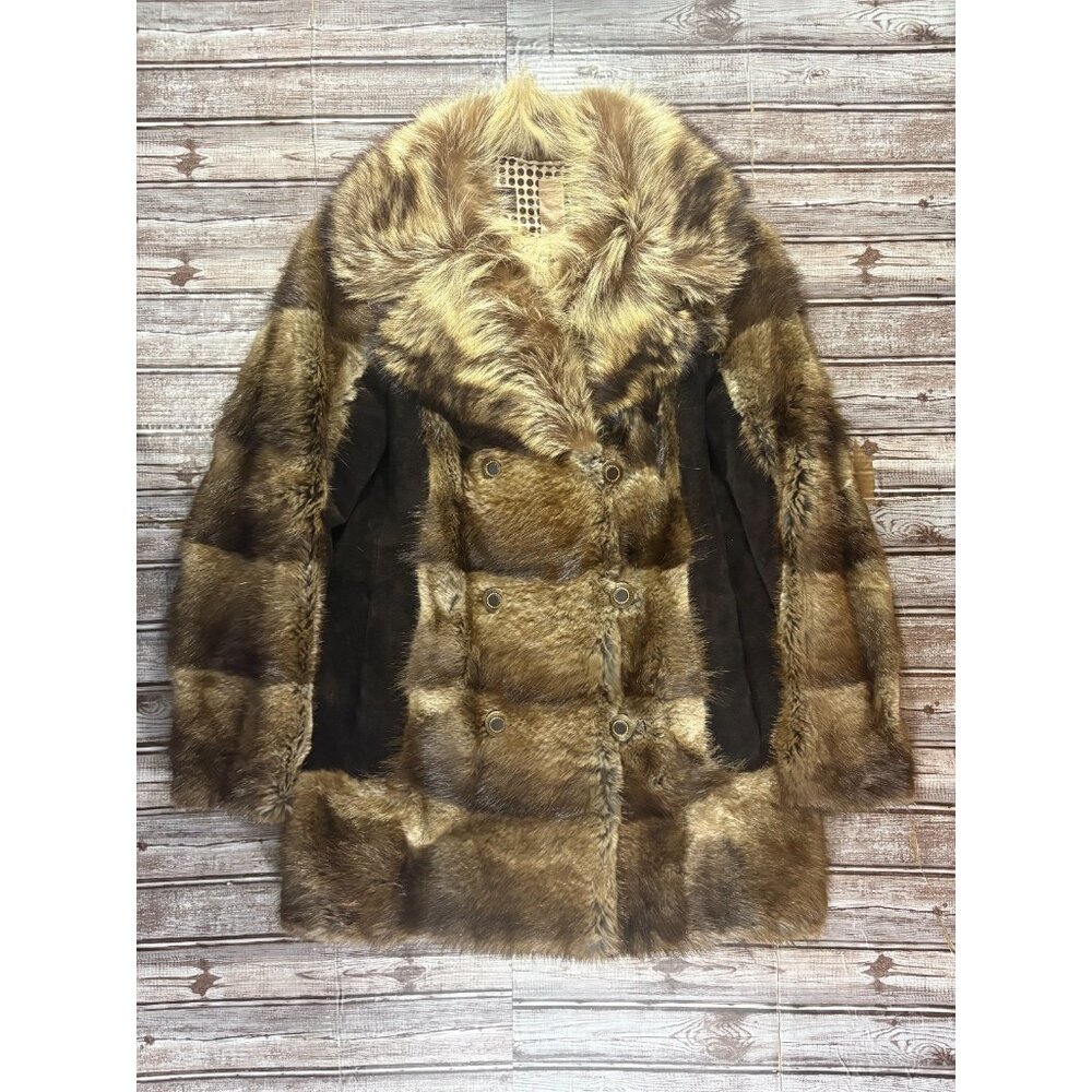 Elm fur shoppe Brooklyn NYC Muskrat fur double breast jacket raccoon collar VGT
